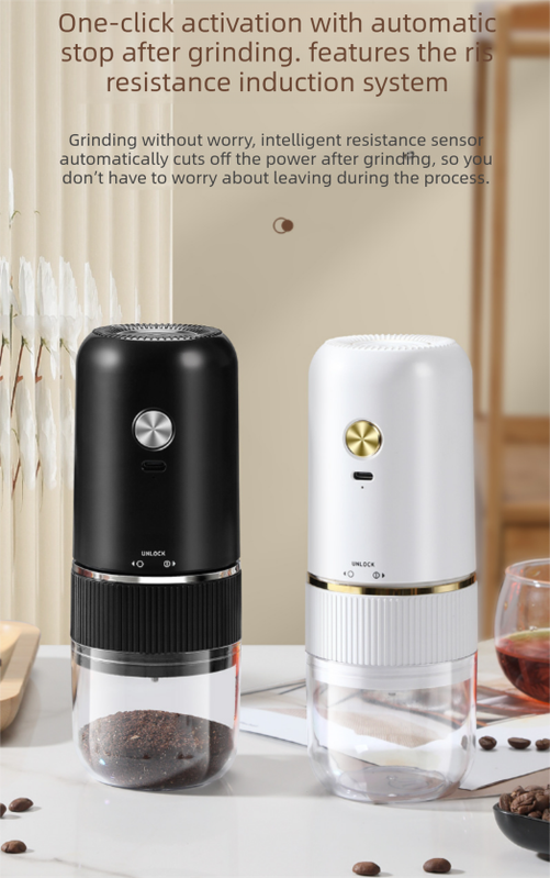 Portable Electric Coffee Grinder Wireless Rechargeable Burr Mill with Cleaning Brush Automatic Bean Grinder V888-ELOSUNG44771