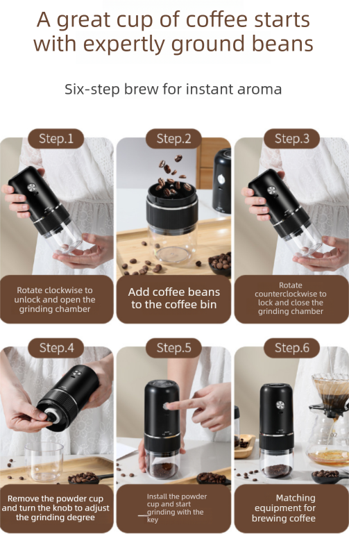 Portable Electric Coffee Grinder Wireless Rechargeable Burr Mill with Cleaning Brush Automatic Bean Grinder V888-ELOSUNG44771