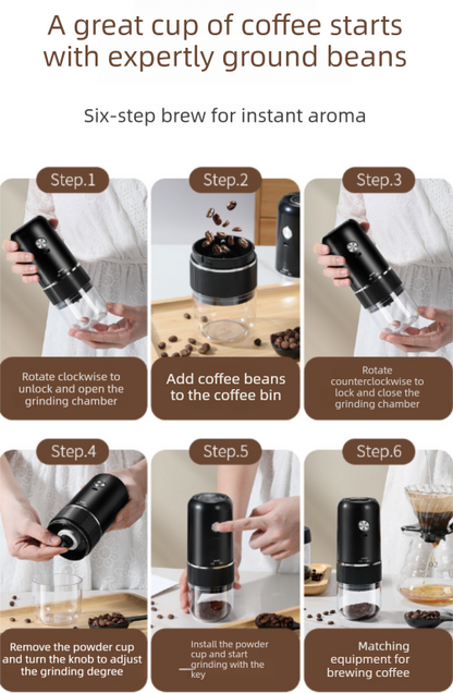 Portable Electric Coffee Grinder Wireless Rechargeable Burr Mill with Cleaning Brush Automatic Bean Grinder V888-ELOSUNG44771