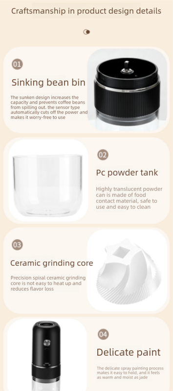 Portable Electric Coffee Grinder Wireless Rechargeable Burr Mill with Cleaning Brush Automatic Bean Grinder V888-ELOSUNG44771