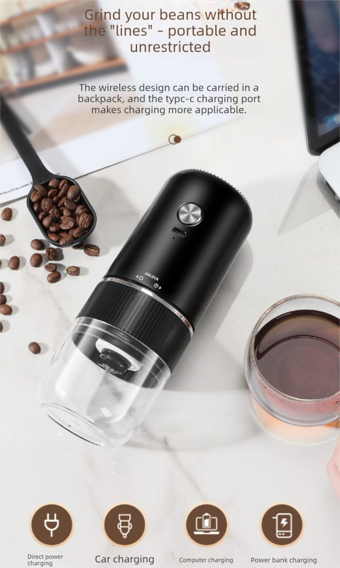 Portable Electric Coffee Grinder Wireless Rechargeable Burr Mill with Cleaning Brush Automatic Bean Grinder V888-ELOSUNG44772