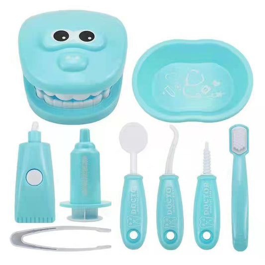 9 Piece Kids Dentist Pretend Play Set - Blue Educational Medical Kit with Teeth Model, Toothbrush & Tools - V888-ELOSUNG44787
