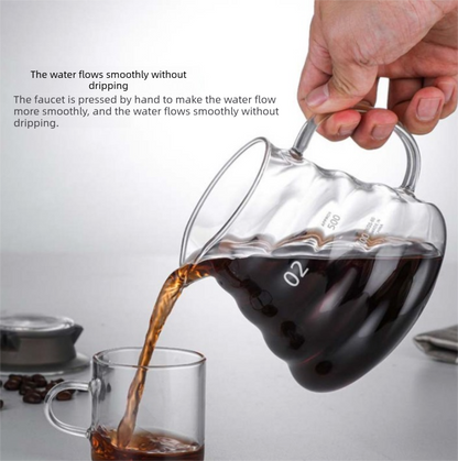 800ml Extra Large Glass Coffee Server - Heat Resistant "Cloud" Pour Over Carafe with Lid - Family Size Drip V888-ELOSUNG44800