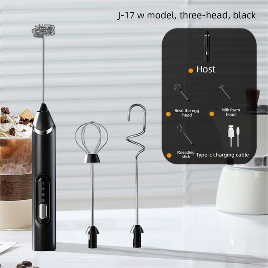 Rechargeable 3-in-1 Handheld Milk Frother Set - Electric Whisk with Egg Beater & Mixing Hook - 3 Speed V888-ELOSUNG44808