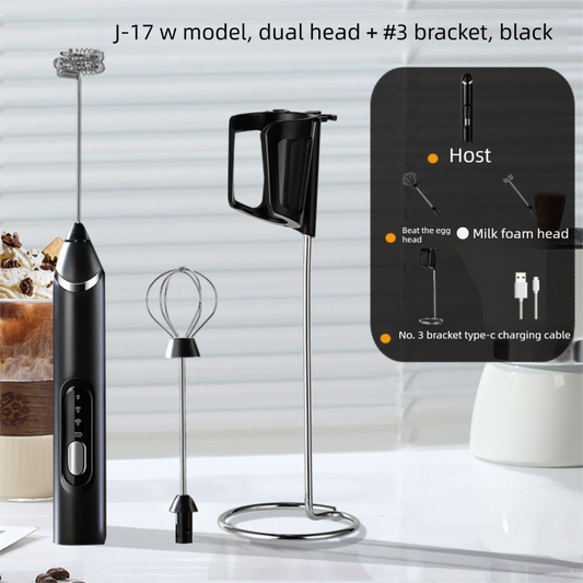 Rechargeable Electric Milk Frother with Metal Stand - Handheld Foam Maker & Egg Beater Set - 3 Speed Mixer V888-ELOSUNG44810