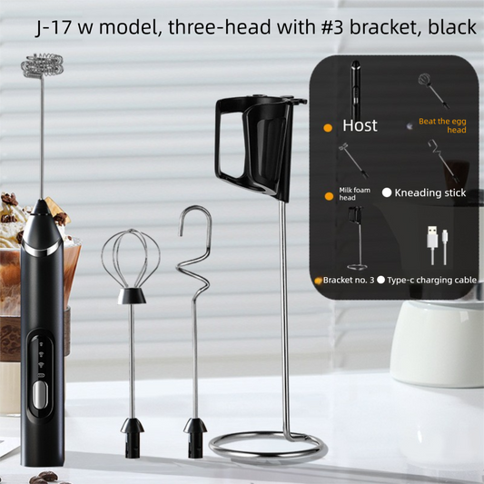 Rechargeable 3-in-1 Milk Frother Set with Metal Stand - Handheld Electric Whisk, Egg Beater & Mixing Hook - 3 V888-ELOSUNG44812