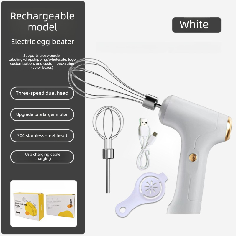 Professional 3-Speed Electric Handheld Egg Whisk and Cream Whipper Set J-9 White Dual-Head Automatic Mixer V888-ELOSUNG44817