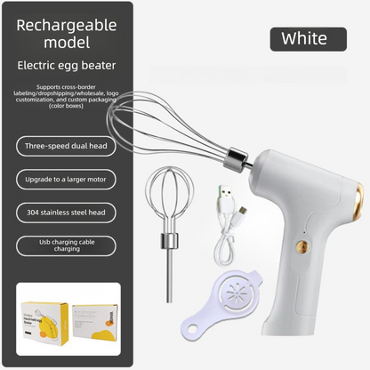 Professional 3-Speed Electric Handheld Egg Whisk and Cream Whipper Set J-9 White Dual-Head Automatic Mixer V888-ELOSUNG44817