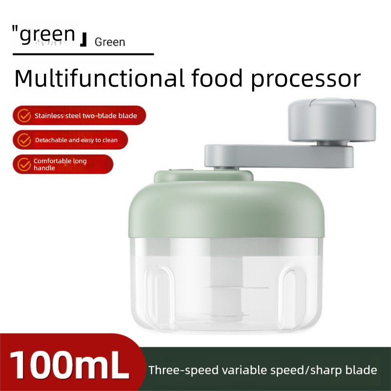 Manual Mini Garlic Chopper & Food Processor 100ml Portable 3-Speed Hand-Crank Mincer - Green Edition V888-ELOSUNG44821