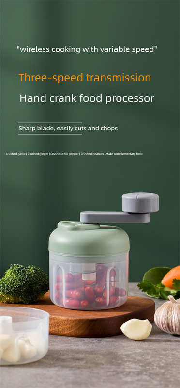 Manual Mini Garlic Chopper & Food Processor 100ml Portable 3-Speed Hand-Crank Mincer - Green Edition V888-ELOSUNG44821