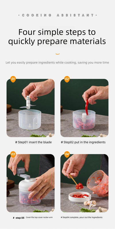Manual Mini Garlic Chopper & Food Processor 100ml Portable 3-Speed Hand-Crank Mincer - Green Edition V888-ELOSUNG44821