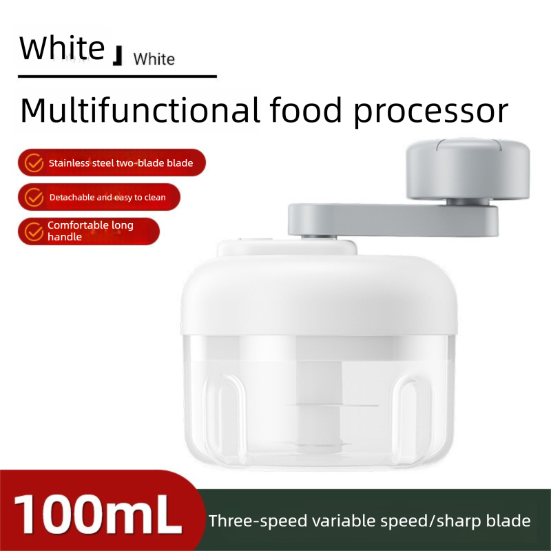 Manual Mini Garlic Chopper & Food Processor 100ml Portable 3-Speed Hand-Crank Mincer - White Edition V888-ELOSUNG44822
