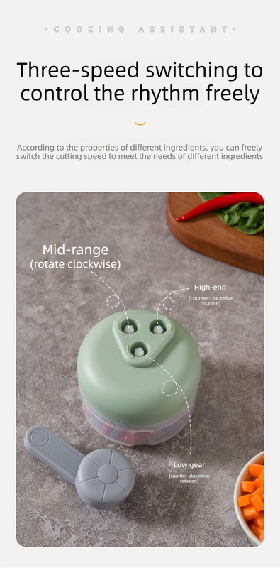 Manual Mini Garlic Chopper & Food Processor 100ml Portable 3-Speed Hand-Crank Mincer - White Edition V888-ELOSUNG44822