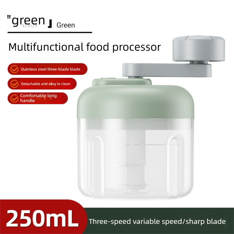 Manual Garlic Chopper & Food Processor 250ml Portable 3-Speed Hand-Crank Mincer - Green Large Capacity Edition V888-ELOSUNG44823