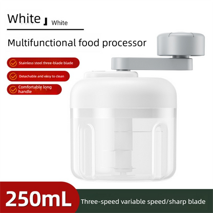 Manual Garlic Chopper & Food Processor 250ml Portable 3-Speed Hand-Crank Mincer - White Large Capacity Edition V888-ELOSUNG44824
