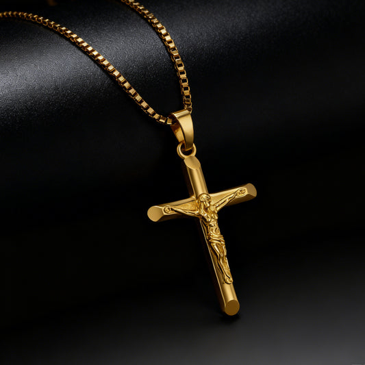 Men's Vintage Gold Cross Pendant Necklace Stainless Steel Titanium Steel Sweater Chain - Luxury Gold Finish V888-ELOSUNG44825