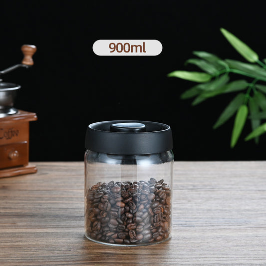 900ml Vacuum Sealed Glass Coffee Canister - One-Press Airtight Storage Jar - Medium Size Moisture-Proof V888-ELOSUNG44827