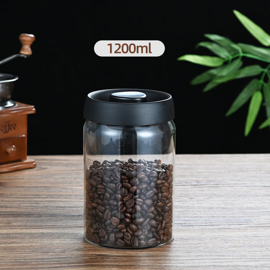 1200ml Large Vacuum Sealed Glass Canister - One-Press Airtight Food Storage Jar - High Borosilicate Coffee V888-ELOSUNG44828