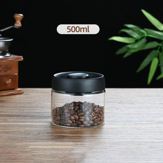 500ml Vacuum Sealed Glass Coffee Canister - One-Press Airtight Food Storage Jar - Moisture-Proof High V888-ELOSUNG44830