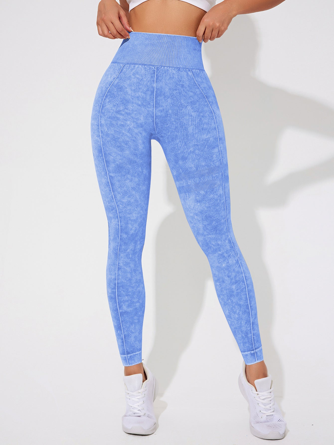 Seamless High Waisted Yoga Leggings 2 PCS Solid Black and Sand Washed Blue Size S Moisture Wicking Activewear V888-ELOSUNG44835
