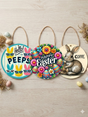 3 PCS Easter Wooden Hanging Signs Round Wall Decor Bunny and Egg Designs 20cm Front Door Plaque V888-ELOSUNG44839