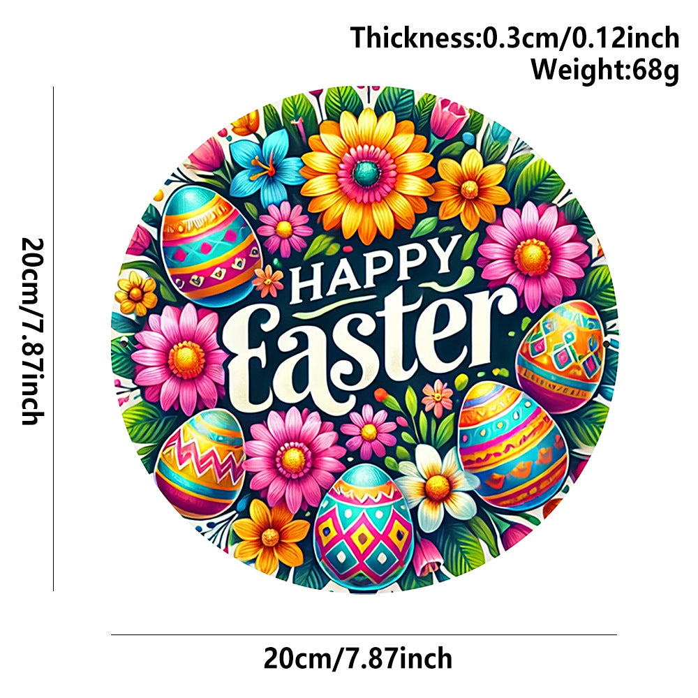 3 PCS Easter Wooden Hanging Signs Round Wall Decor Bunny and Egg Designs 20cm Front Door Plaque V888-ELOSUNG44839