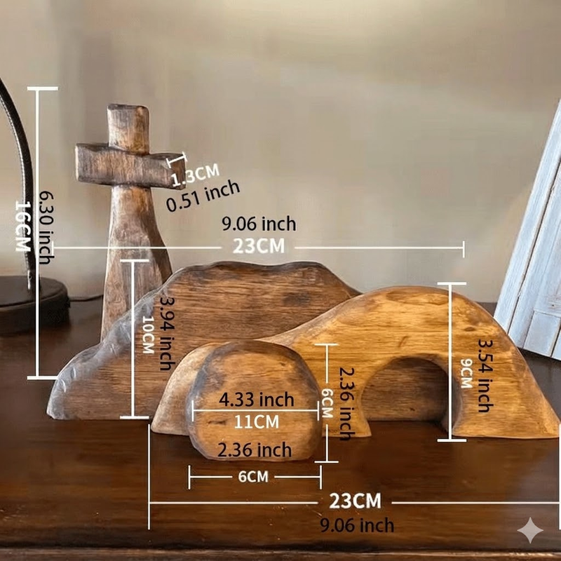 Easter Resurrection Scene Wooden Tabletop Ornament - Handcrafted Cross & Tomb Commemorative Display V888-ELOSUNG44851