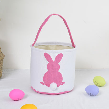 Personalised Easter Bunny Basket Hand-Embroidered Canvas Tote - Soft Pink Bunny Ear Candy Bag & Storage Bucket V888-ELOSUNG44853