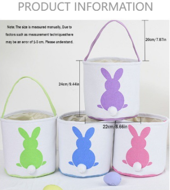 Personalised Easter Bunny Basket Hand-Embroidered Canvas Tote - Soft Pink Bunny Ear Candy Bag & Storage Bucket V888-ELOSUNG44853