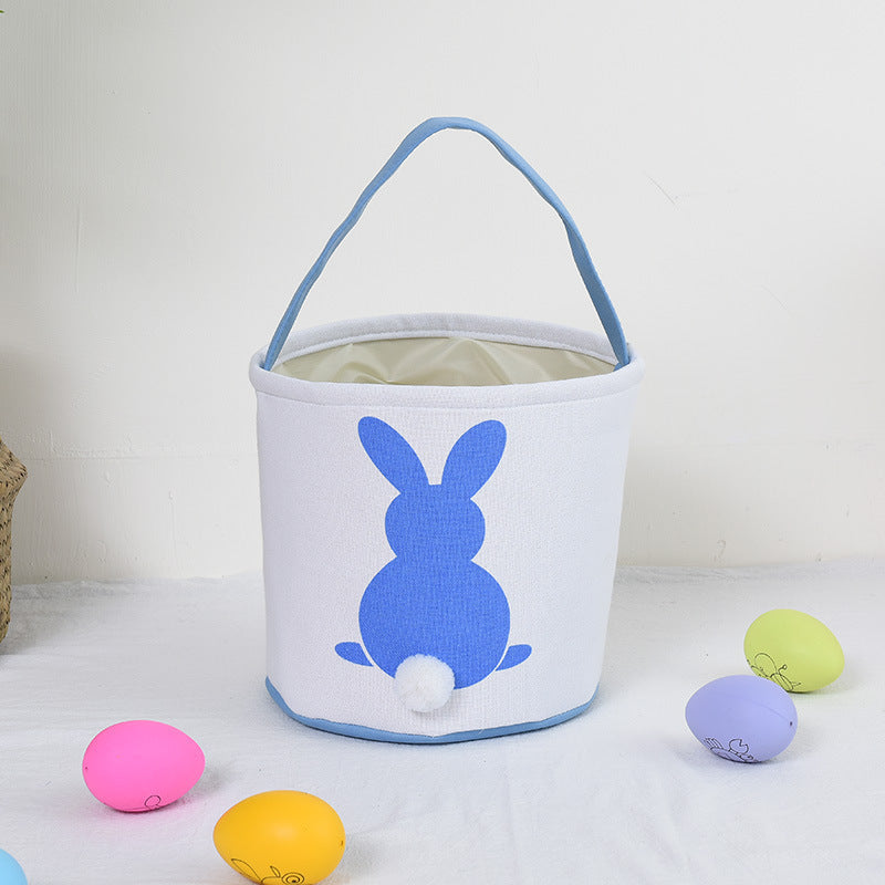 Personalised Easter Bunny Basket Hand-Embroidered Canvas Tote - Soft Blue Bunny Ear Candy Bag & Storage Bucket V888-ELOSUNG44854