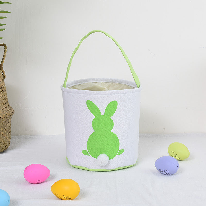 Personalised Easter Bunny Basket Hand-Embroidered Canvas Tote - Soft Green Bunny Ear Candy Bag & Storage V888-ELOSUNG44855