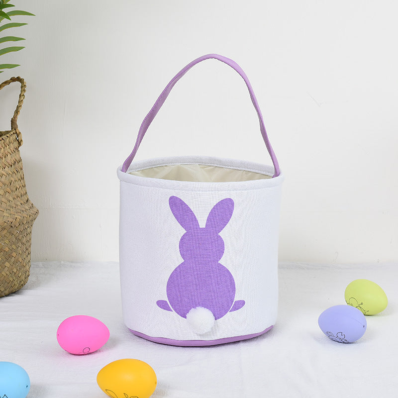 Personalised Easter Bunny Basket Hand-Embroidered Canvas Tote - Soft Purple Bunny Ear Candy Bag & Storage V888-ELOSUNG44856