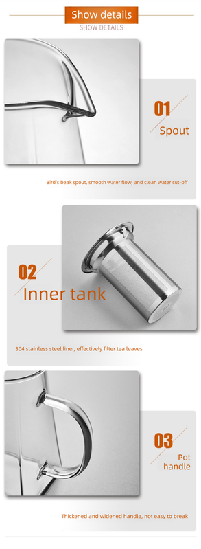 450ml Heat Resistant Glass Teapot with 304 Stainless Steel Infuser Square Base Loose Leaf Tea Maker for Home V888-ELOSUNG44866