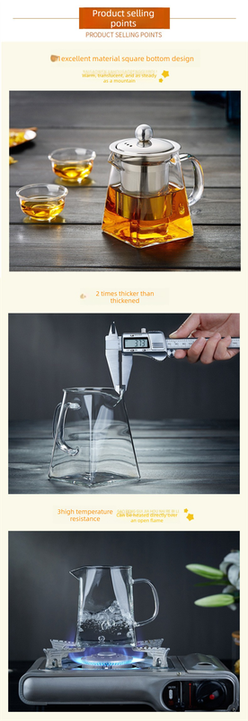 750ml Heat Resistant Glass Teapot with 304 Stainless Steel Infuser Thickened Square Base Loose Leaf Tea Maker V888-ELOSUNG44868