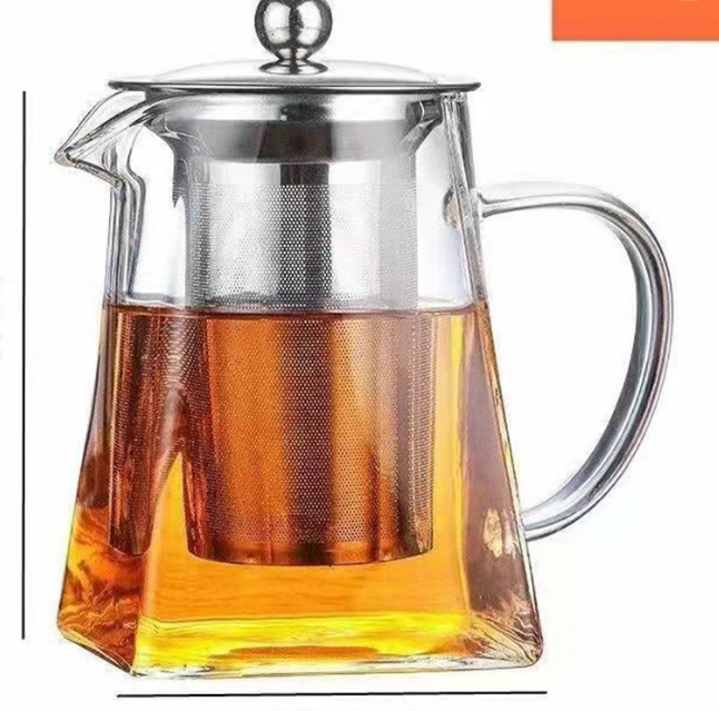 950ml Heat Resistant Glass Teapot with 304 Stainless Steel Infuser Thickened Square Base Loose Leaf Tea Maker V888-ELOSUNG44869