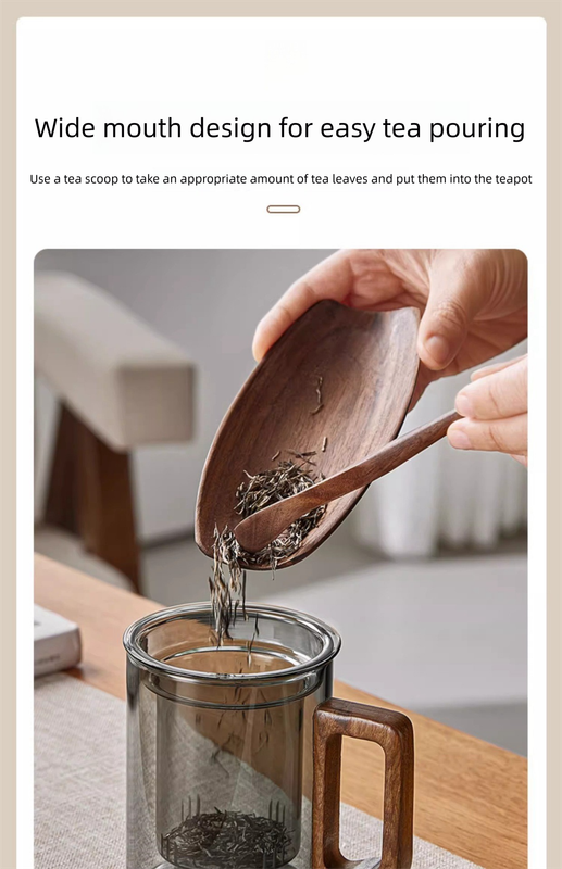 400ml Borosilicate Glass Tea Mug with Infuser and Walnut Wood Handle Clear Loose Leaf Teacup for Home Office V888-ELOSUNG44871