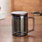 400ml Smoky Grey Borosilicate Glass Tea Mug with Infuser and Wooden Handle Loose Leaf Teacup for Office V888-ELOSUNG44872