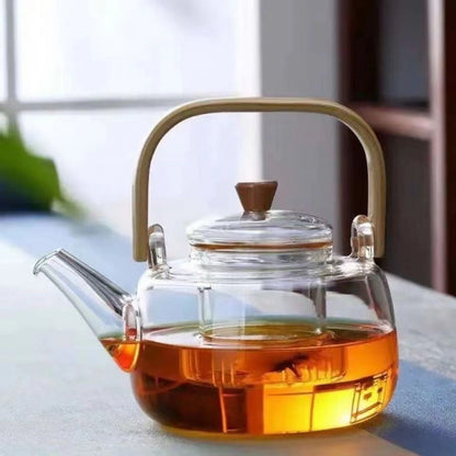 1500ml Heat Resistant Glass Teapot with Bamboo Handle and Glass Infuser Loose Leaf Tea Maker for Home V888-ELOSUNG44874