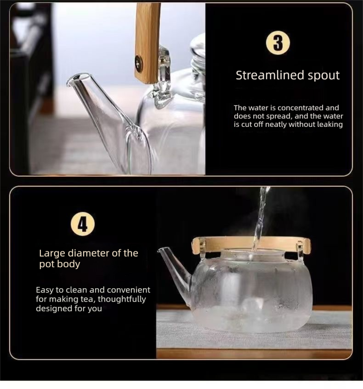 1500ml Heat Resistant Glass Teapot with Bamboo Handle and Glass Infuser Loose Leaf Tea Maker for Home V888-ELOSUNG44874