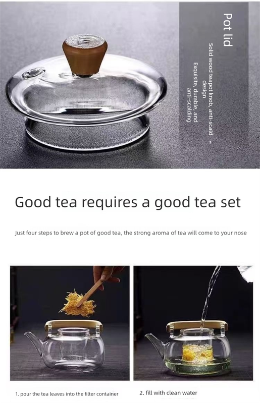 1500ml Heat Resistant Glass Teapot with Bamboo Handle and Glass Infuser Loose Leaf Tea Maker for Home V888-ELOSUNG44874