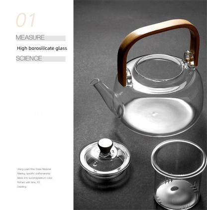 1500ml Heat Resistant Glass Teapot with Bamboo Handle and Glass Infuser Loose Leaf Tea Maker for Home V888-ELOSUNG44874