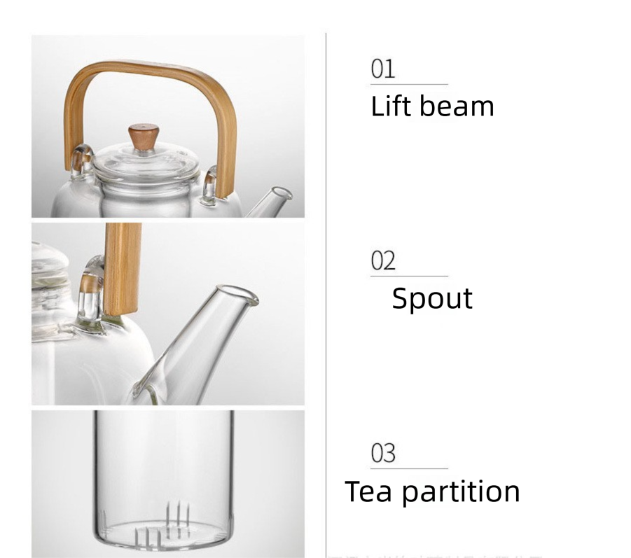 1500ml Heat Resistant Glass Teapot with Bamboo Handle and Glass Infuser Loose Leaf Tea Maker for Home V888-ELOSUNG44874