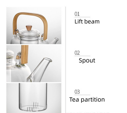 1500ml Heat Resistant Glass Teapot with Bamboo Handle and Glass Infuser Loose Leaf Tea Maker for Home V888-ELOSUNG44874