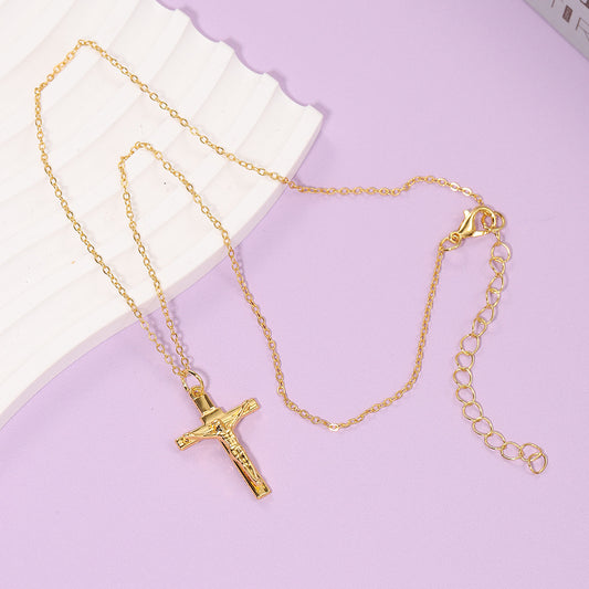 Gold Minimalist Cross Pendant Necklace - Unisex Urban Style Zinc Alloy Clavicle Chain Jewellery V888-ELOSUNG44887