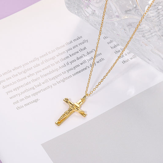 Gold Minimalist Cross Pendant Necklace - Unisex Urban Style Zinc Alloy Clavicle Chain Jewellery V888-ELOSUNG44887