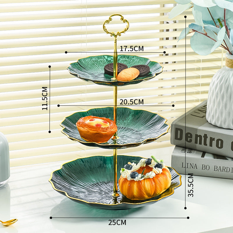 3-Tier Modern Fruit & Snack Stand - Green Reinforced Tiered Platter with Durable Iron Art Support for Home, V888-ELOSUNG44889