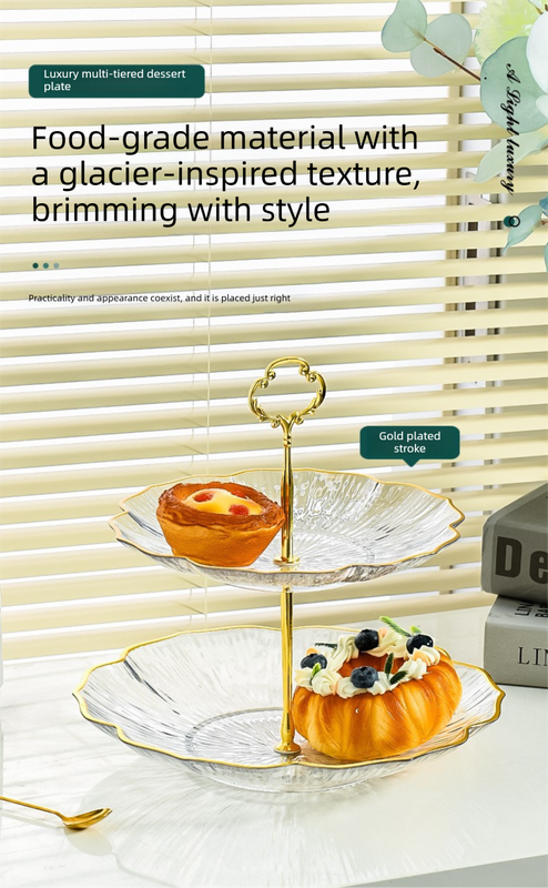 3-Tier Modern Fruit & Snack Stand - Gold Reinforced Tiered Platter with Durable Iron Art Support for Home, V888-ELOSUNG44890
