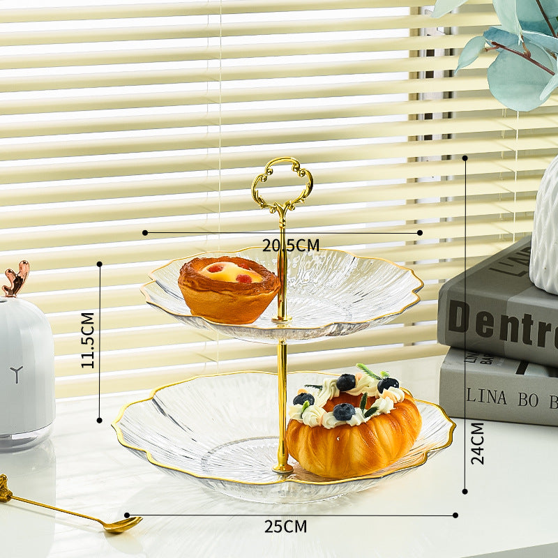 2-Tier Modern Fruit & Snack Stand - White Reinforced Tiered Platter with Durable Iron Art Support for Home, V888-ELOSUNG44892