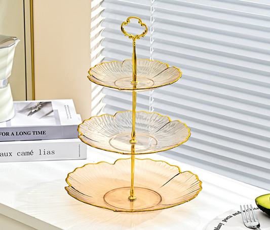 2-Tier Modern Fruit & Snack Stand - Gold Reinforced Tiered Platter with Durable Iron Art Support for Home, V888-ELOSUNG44894