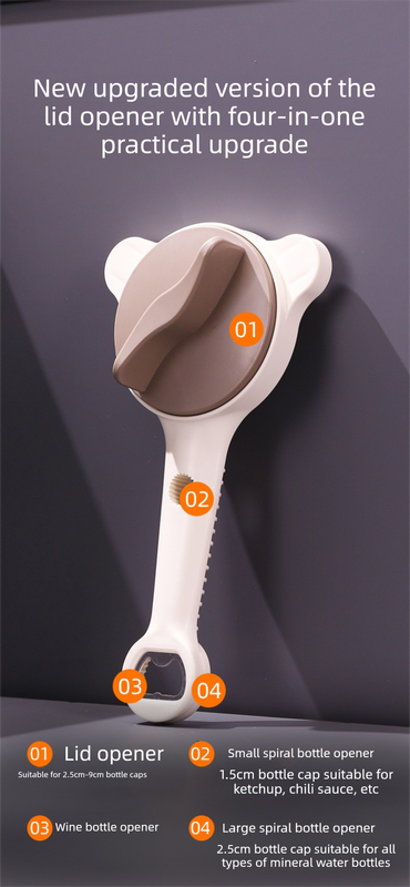 4-in-1 Adjustable Jar Opener Multi-Functional Bottle Lid Remover Labor-Saving Kitchen Tool Khaki V888-ELOSUNG44900